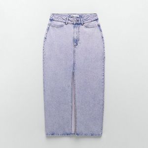 NWT ZARA Washed Effect Denim Skirt Faded Pink, XS